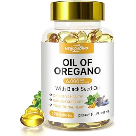 HEALOADING Organic Oil of Oregano Softgels: 6000mg Oil of Oregano with 200mg Black Seed Oil Natural Antioxidants Non-GMO Gluten Free Formula Cover