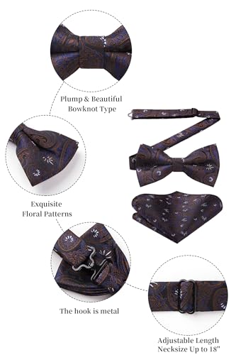 Image of HISDERN Bow Ties for Men Paisley Floral Pre-tied Bowtie Pocket Square Set Men's Formal Bow Ties Wedding Party