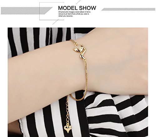 18K Gold Tone Titanium Steel Lucky Fox Bracelet For Women L6.27+1.7" #TOP5