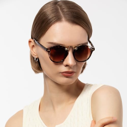 Women's Sunglasses, Round Retro Double-Bridge Trendy Fashion Shades UV Protection4