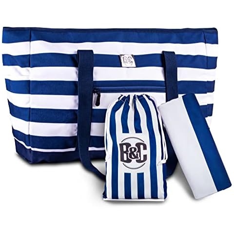 EXTRA LARGE BEACH BAG WITH TOP ZIPPER AND EXTRA LARGE BEACH TOWEL QUICK DRY SAND FREE Cover