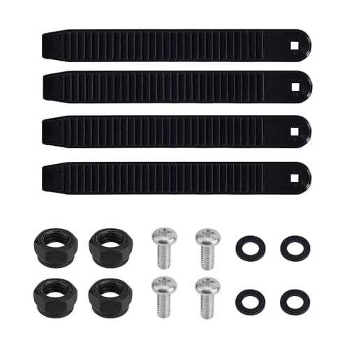 BOXOB 4uds Correas de Snowboard, 17,5x2,1cm Alta Elasticidad Repuesto de Correa para Snowboard con Tornillos Tuercas y Arandelas para Patines y Equipo Deportivo(Negro)