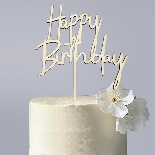 Tortenstecker Happy Birthday Cake Topper aus Holz Kuchendeko Geburtstag, Kuchen Deko für Mädchen Jungen Frauen Mann Größe 23.5 x 17cm, Beige