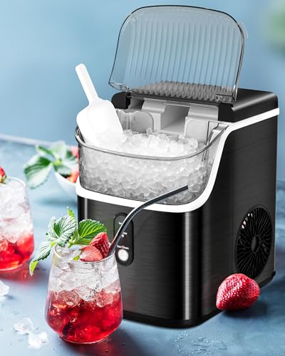 Nugget Ice Maker Countertop with Soft Chewable Pellet Ice,Pebble Portable Ice Machine with Ice Scoop, 34lb in 24Hrs, Self-Cleaning, One-Click Operation, Stainless