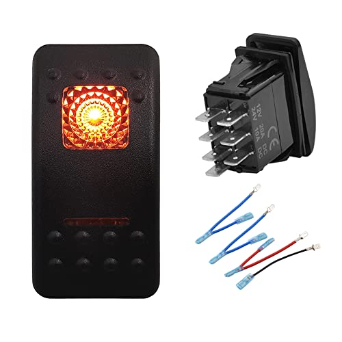 Image of Waterproof Marine Momentary Rocker Switch Orange Led 7P (ON)-Off-(ON) DPDT Toggle Switch for Car Marine Boat RV Off-Road Pickup Jeep Can Am Dashboard Switch Replace 12V 24V IP66