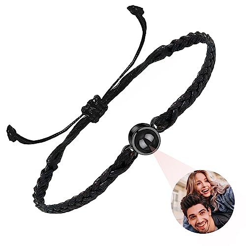 Easycosy Custom Bracelets with Picture inside, Personalized Photo Projection Bracelet, Adjustable Length Bracelet Memorial Gifts for Her Him Girlfriend Boyfriend