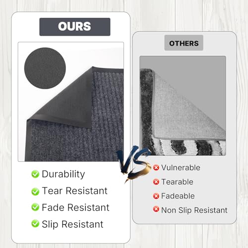 3\' x 10\' Front Door Mat Heavy-Duty Commercial DoorRug for Indoor/Outdoor Entryways,Non Slip Rubber Backing Low Profile for Entrance Home Office,Patio & Garage,Gray