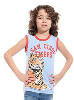 تيشيرت بدون اكمام مطبوع برقبة دائرية واطراف مختلفة اللون الأولاد من ديادورا