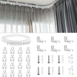 TOPWA 2 Meter Flexible Plastic PVC Curtain Track Runner Rail Wall Ceiling Mounted Fixing Hooks Shower Curtains Room Divider with Instruction Mounting Accessories Include White (Side Clamping)