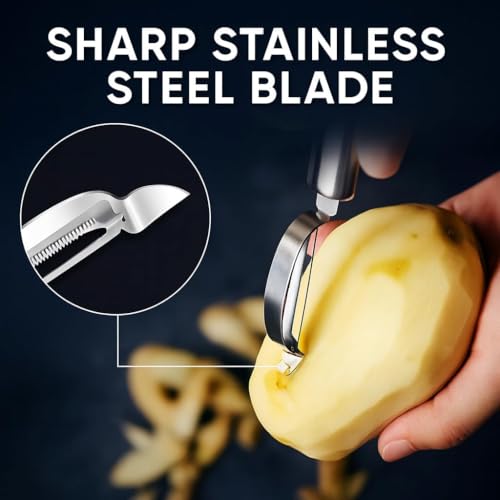 Image of Stainless Steel Julienne Vegetable Peeler Multi-Functional Fruit & Veggie Shredder Slicer and Grater for Potatoes, Carrots, Cucumbers (3-in-1 Stainless Steel Peeler)
