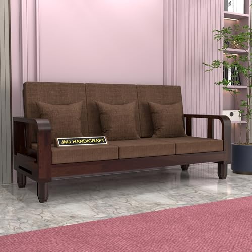 Image of Solid Sheesham Wood 3 Seater Sofa Set - Elegant and Stylish 3 Person Seating Wooden Sofa for Your Living Room (Design 4)
