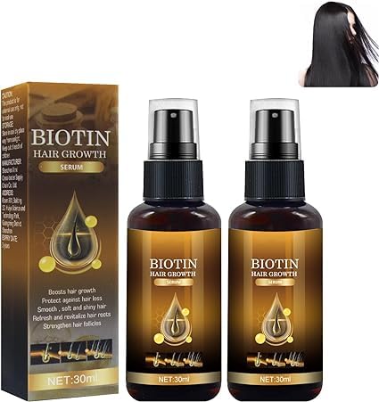 Suero de crecimiento del cabello,2 Unidades Biotina 30ML, Suero De Crecimiento Del Cabello, Para Anticaida De Cabello y Crece Pelo, Para Acelerar el Crecimiento del Cabello