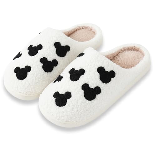Bow Slippers for Women & Men - Floral Memory Foam Plush Slippers Cute Cartoon Design Warm Fluffy Fur Lined Indoor Outdoor House Home Bedroom Shoes