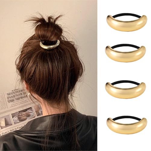 papasgix Metal Hair ties, Geometric Gold Elastic Hair ties for Thick Hair
