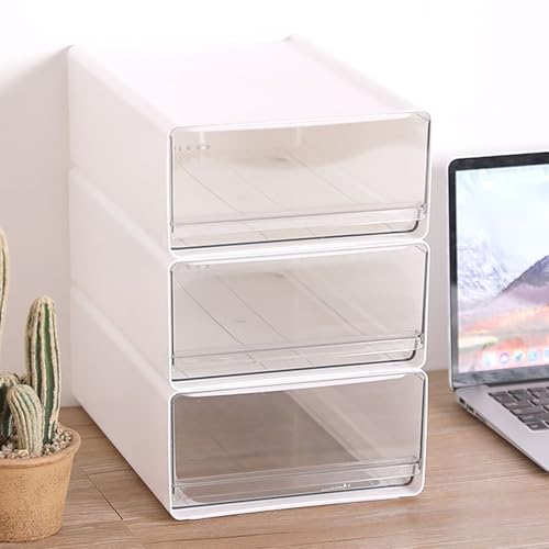 GAOXIAO 3 Piezas Cajones de Plástico Organizadores Blancos Apilables, Cajonera de Almacenamiento para Oficinas Tocadores Escritorios, Torre Apilable para Cosméticos White 3pc L