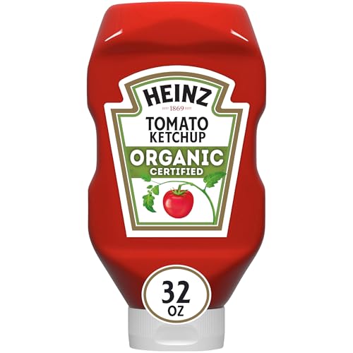 Heinz Organic Tomato Ketchup Inverted Squeeze Bottle, 1 Bottle, for Easy Sharing and Easy Serving, Classic Style, No High-Fructose Corn Syrup, 32 oz