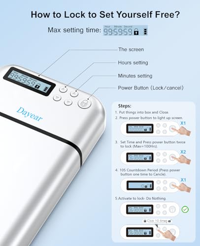 Dayear Phone Lock Box, Safe Timed Lock Box for iPhone/Android, phone prison with Timer, Phone Jail Help Kids/Adults Self-Control/Silver - Image 4
