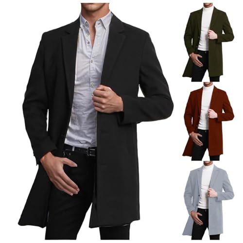 Thatrich Men's Trench Coat Cardigan Peacoat Mid Length Coat Lightweight Winter Coats Business Blazer Jacket Overcoat Outwear