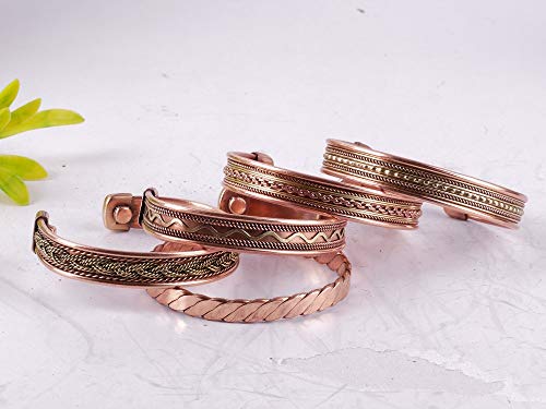 FASHIONZAADIPure Copper Bracelet - Copper Cuffs For Women - Copper Jewelry - Copper Kada For Men - Tibetan Cuff - Copper Wrist Bracelet - Copper Bangle Bracelet - Set Of 4