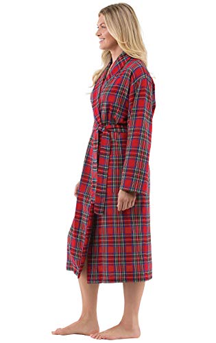 Pajamagram Cotton Flannel Robe Womens - Soft Yarn Dyed Plaid, Red, M/L, 8-14 #TOP2
