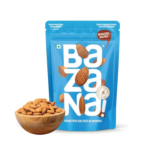 Image of Bazana Premium Roasted Salted Almonds /Badam, 190g | Perfectly Roasted Savory Nuts | Crunchy, Protein-Rich Healthy Snacks