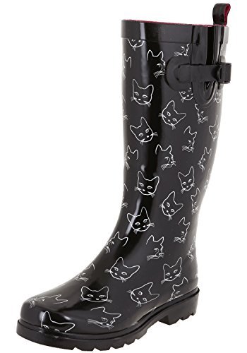 Capelli New York Ladies Kitty Faces Printed Rain Boots Black Combo 8