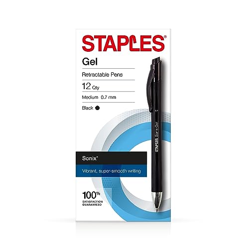 STAPLES 651254 Sonix Retractable Gel-Ink Pens Medium Point Black Dozen (13561-Cc)