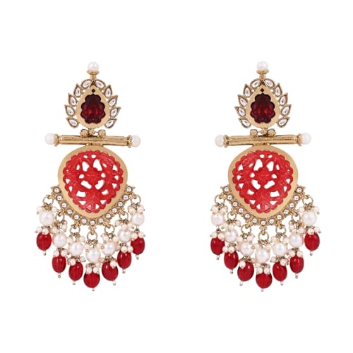 Image of I Jewels Traditional Kundan & Pearl Style Dangle Earrings For Women