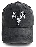 Deer Hunting Accessories Hats for Men Women, Funny Embroidered Halloween Deer Skull Head Antler Baseball Cap, Adjustable Washed Elk Reindeer Decor Hat, Gifts for Friends Wild Animal Lover Hunter