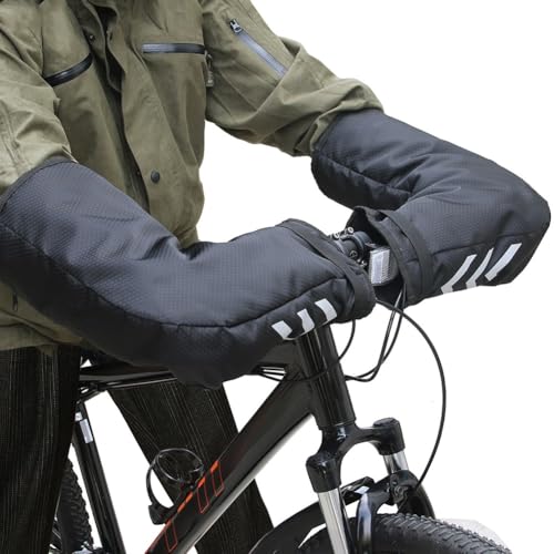 FUANA Mountainbike-Handschuhe für den Lenker, 38 x 30 cm, für E-Bike, Fatbike, Pendlerfahrrad, Polyester-Winterhandschuhe mit reflektierenden Pads, 1 Paar, Schwarz