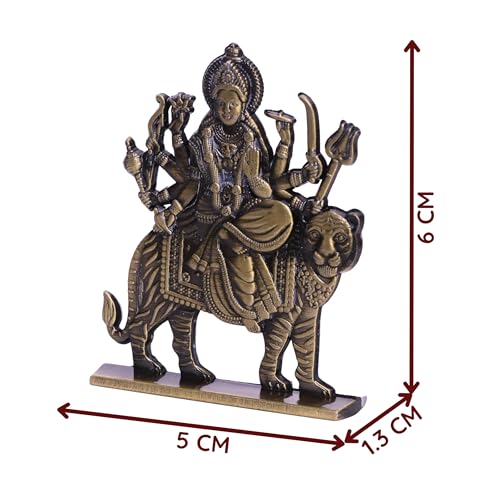 Image of anciently Maa Durga Idol for Dashboard, Metal, 1 Piece (Brass Colour)