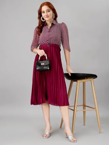 Image of Femvy Women's Crepe Fit and Flare Knee-Length Dress