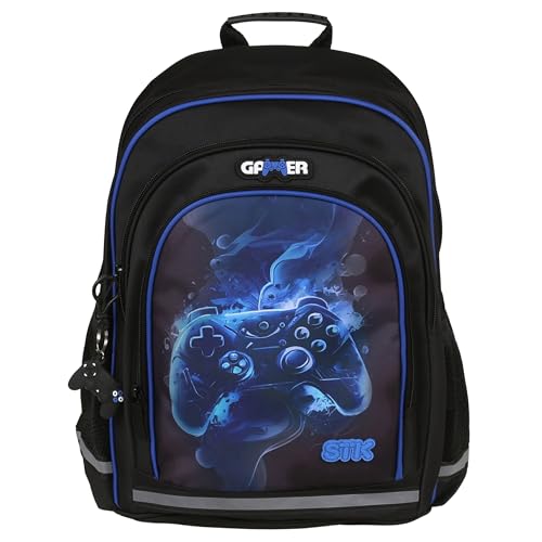 sarcia.eu Sac à dos scolaire rembourré bleu-noir pour garçon, avec réflecteurs, pour manette de...