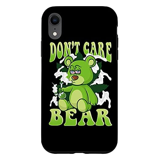 iPhone XR Stoned Bear Smoking Weed Holding Bong Don't Care Marijuana Case