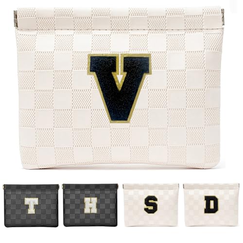 HIGH FIT Leather Pocket Cosmetic Bag for Purse,Initial Makeup Bag Lipstick Cosmetic Accessories Organizer (V, White)