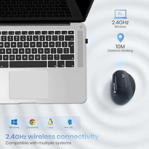 Image of LAPCARE SunGrip Wireless Mouse 2.4GHz with Silent Clicks | 1600 DPI Adjustable | 6 Buttons | Ergonomic Design | USB Receiver | Compatible with Windows, Mac, Laptop & PC