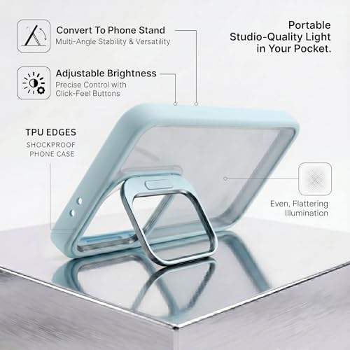 Image of amazon basics Frosted Matte Case for Samsung Galaxy A55 5G | Built-in Flip-Out Camera Lens Stand | Translucent Back with Contrast Blue Bumper | Shockproof Protective Cover with Foldable Kickstand