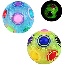 TANCH 2 Pieces Luminous Magic Rainbow Puzzle Ball Glow in Dark Stress Reliever & Brain Teaser Football Fidget Cube Set for Kids Adults Pack of 2Glow Blue+Green...