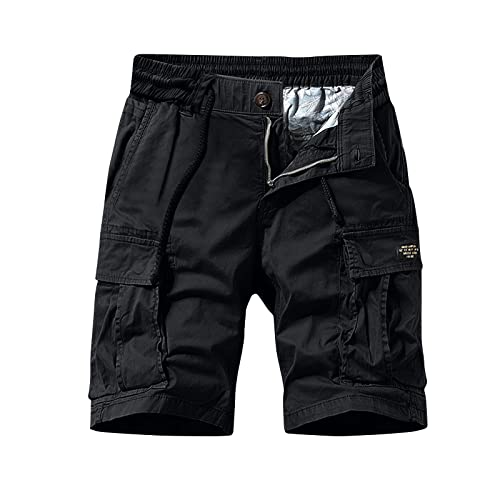 Men's Slim Shorts Linen Shorts Men 2023 Regular and Big & Tall Fashion Outdoor Cargo Shorts Summer Drawstring Elastic Waist Shorts Shorts for Men Casual Summer 5 Inch Black 2X