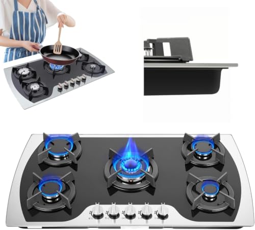 Cuisinière à gaz 5 brûleurs | Vitre trempée 7mm | Grilles fonte | Puissance 3,0-1,0kW | Découpe 83×47cm | Pour gaz naturel ou GPL | Usage domestique ou professionnel
