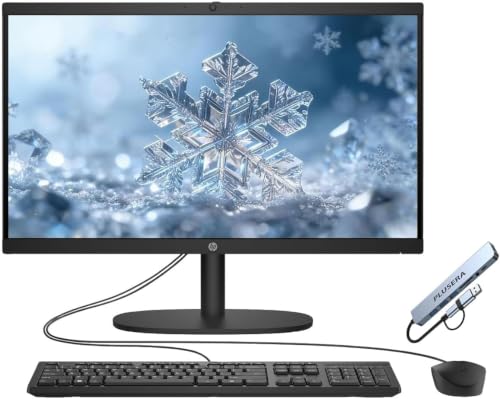 Image of HP 21.5 inch FHD All-in-One Desktop Computer, 16GB RAM 1TB SSD, Intel N200 Processor, Keyboard & Mouse Included, PLUSERA 8-in-1 Hub, Windows 11, Jet Black