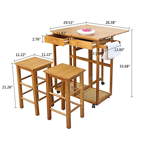 Dining Room Table Set, Folding Kitchen Bar Breakfast Drop Leaf Nook Table For Small Spaces, Kitchen Island On Wheels, Kitchen Cart With Stools Chairs Desk For Living Room, Wood Furniture (Dark Wood) #TOP4