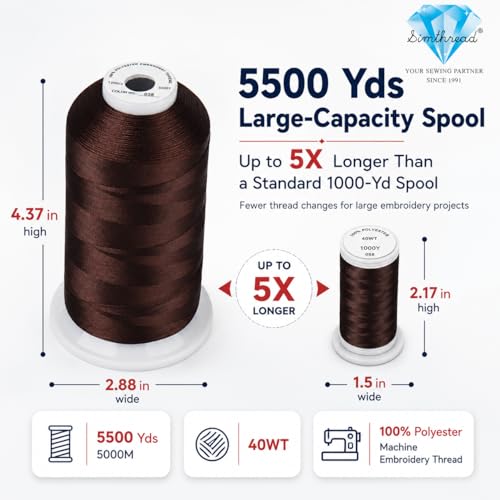 Image of Simthread 5000M 40WT Polyester Embroidery Thread, Dark Brown 058 | 5000M 40WT polyester thread feeds smoothly for machine embroidery, monograms, logos, patches and quilting.
