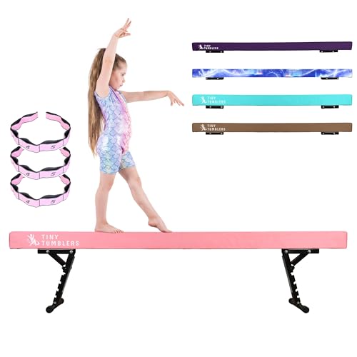 TINY TUMBLERS Schwebebalken für zuhause – Größen 210/240/270cm - Erstaunliche Balance-Ausrüstung für Kinder zu Hause – Wildlederimitat, hochdichter Eva-Schaum – Lernkarten, Tragegurte, Tragetasche