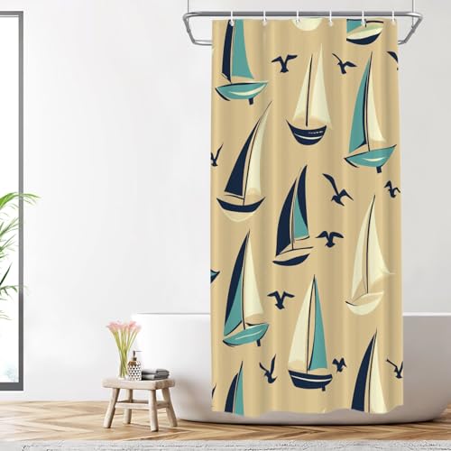 Shrahala Ocean Maritime - Cortina de ducha decorativa, diseño náutico, fibra de poliéster, impermeable, con anillos de plástico, para ducha, bañeras, 72 x 36 pulgadas