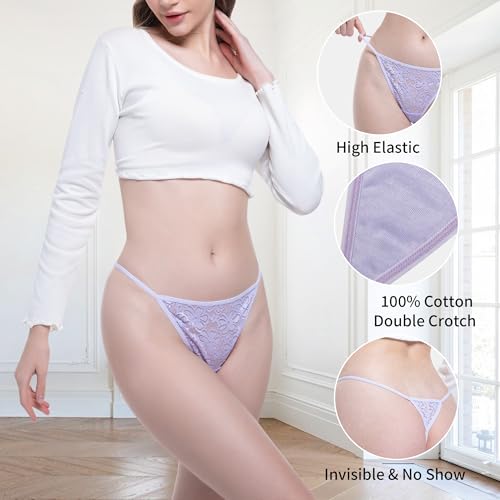 Image of Lace G String Thongs For Women Pack 10 Size X-Small to 3X-Large | Ultra soft lightweight lace fabric,Delicate floral sheer lace detailing,Invisible under tight dresses & jeans,