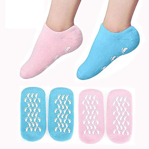 EXPER Gel Moisturizing Socks for Cracked Dry Cuticles Skin Foot Care Spa Silicone Humectant Moisturizer Socks (Pink + Blue)