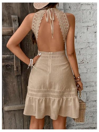 Image of SweatyRocks Women's Ruffle Backless Lace Dress Halter Sleeveless Summer Dresses