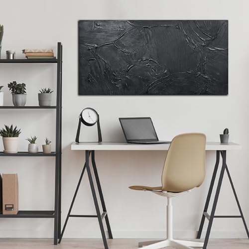 HUBOSKN Abstract Hand Painted Wall Art for Living Room - Minimalist Art Wall Decor for Office - Black Painting Wall Art for Bedroom Size 20" x 40" by HUBOSKN - Used condition - Image 4