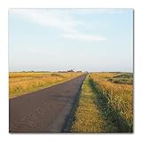 Glücksvilla - Geh deinen Weg! - (Echtglas + Acryl 4 mm, 50 x 50 cm) aus DE - Kunstdruck XXL Deko-Wandbild Quadrat - Landschaft Weg Natur Bretagne Frankreich